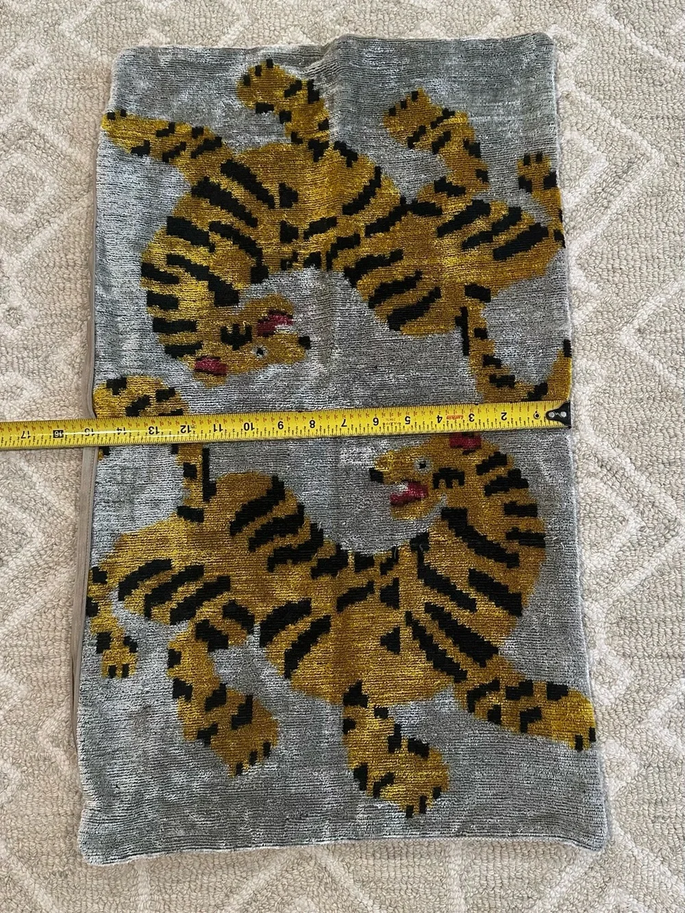 Ikat velvet duel tiger pillow cover.